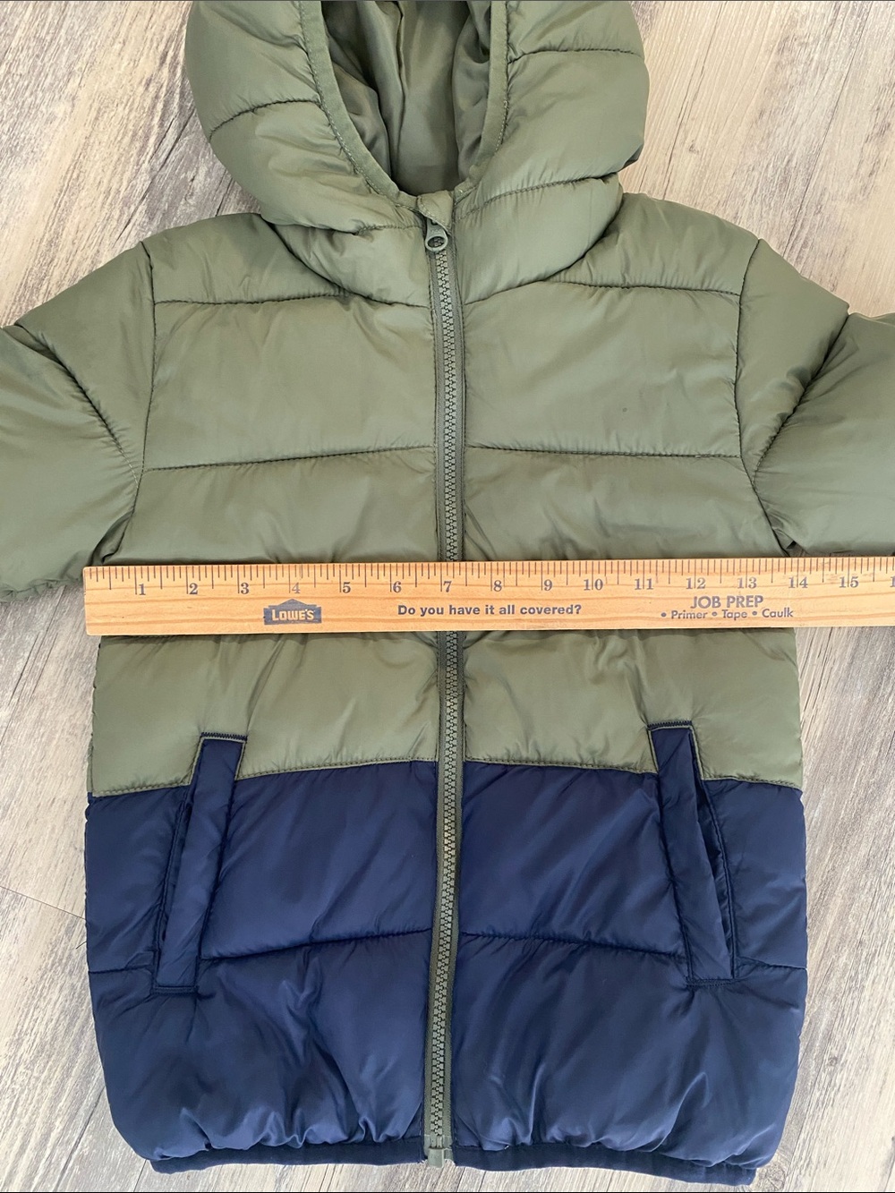 Lupilu Puffer Jacket Color Block Green Navy Sz 7-8 yrs